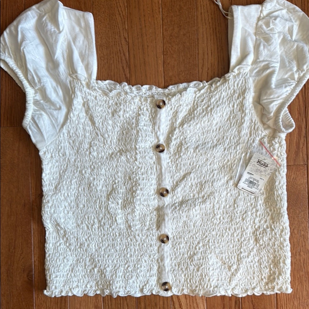 Mudd White Smocked Blouse with Cap Sleeves